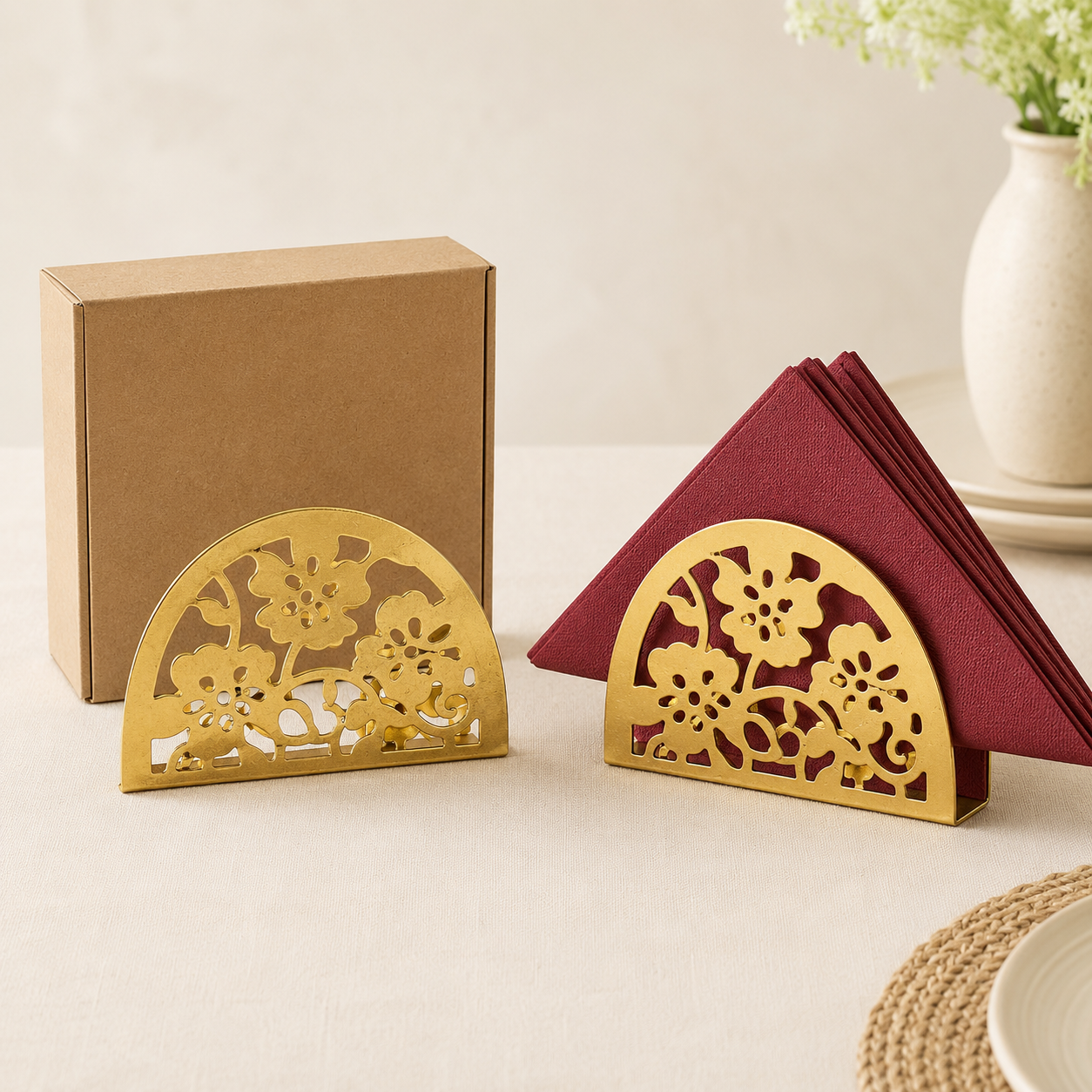 গোল্ড ফুলের নকশার ন্যাপকিন হোল্ডার | Gold Floral Napkin Holder