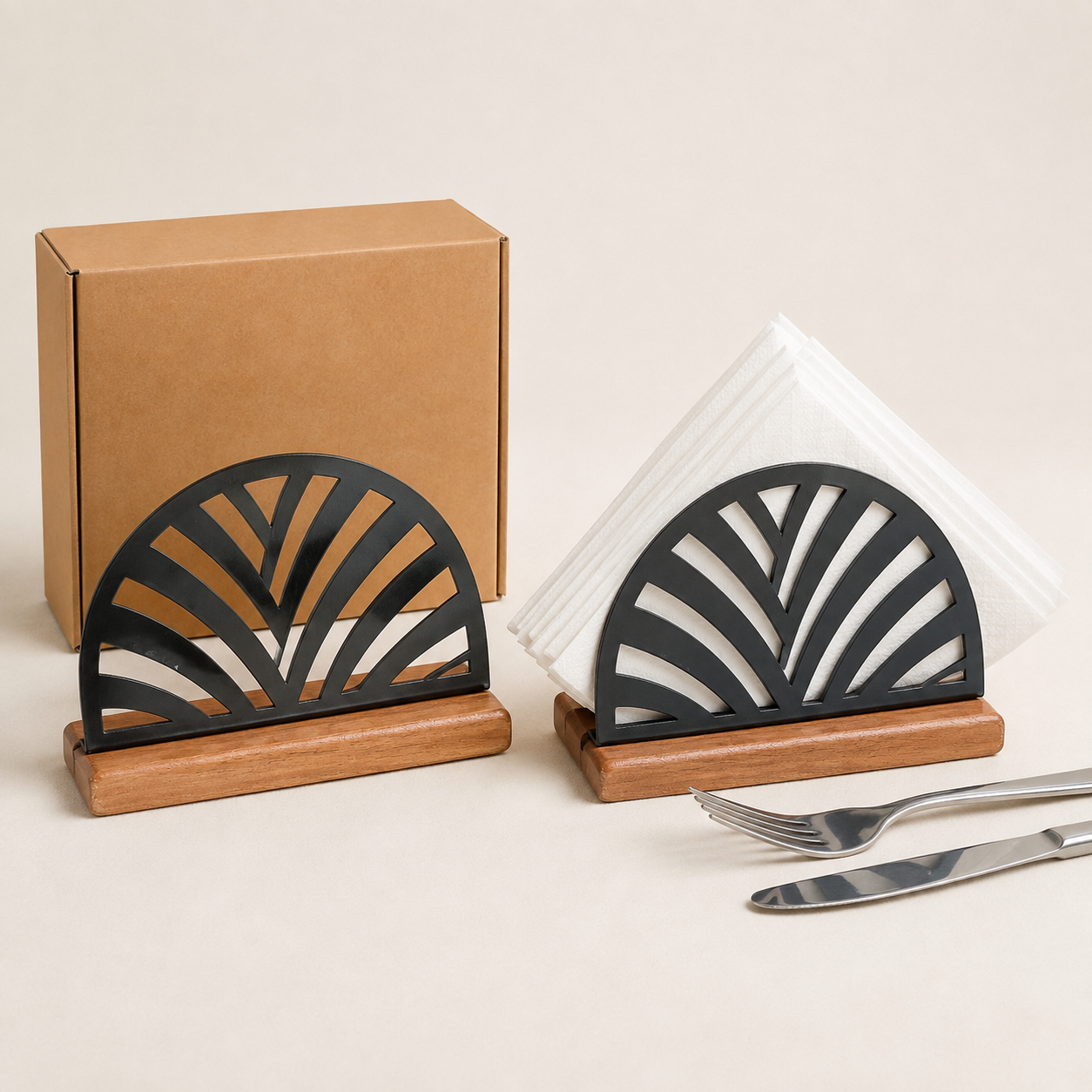 কাঠের বেসসহ কালো ন্যাপকিন হোল্ডার | Black Napkin Holder with Wood Base