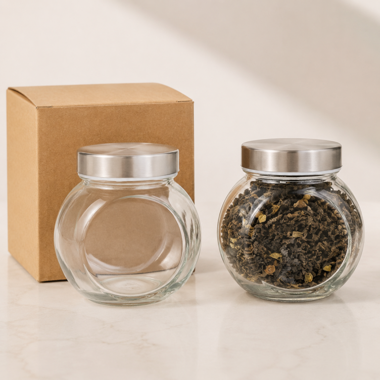 ঢাকনাসহ গোল কাচের স্টোরেজ জার | Round Glass Storage Jar