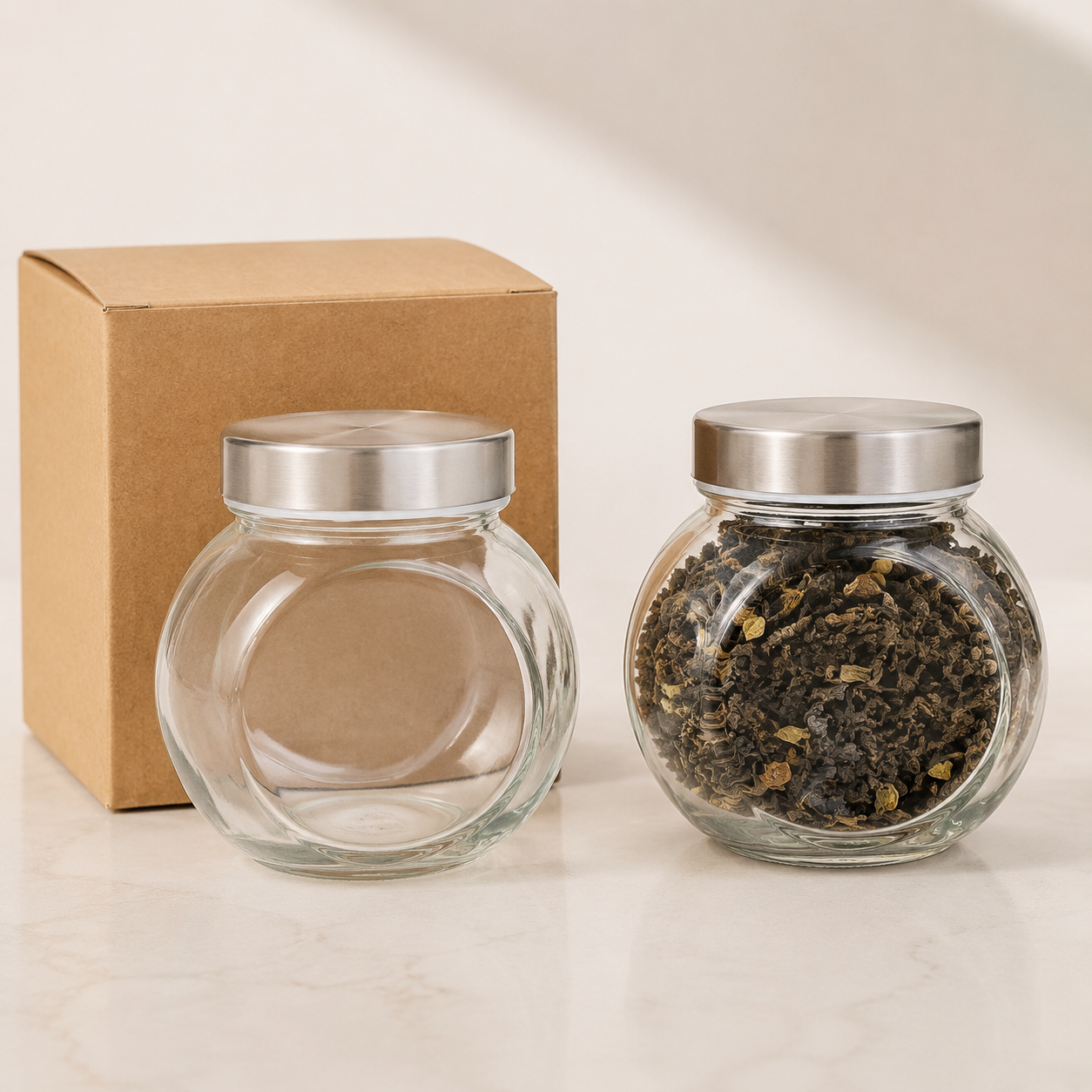 ঢাকনাসহ গোল কাচের স্টোরেজ জার | Round Glass Storage Jar