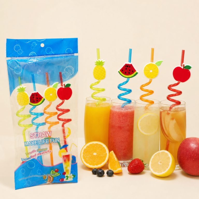 ফলের নকশার স্ট্র সেট — ৪ পিস | Fruit Straw Set