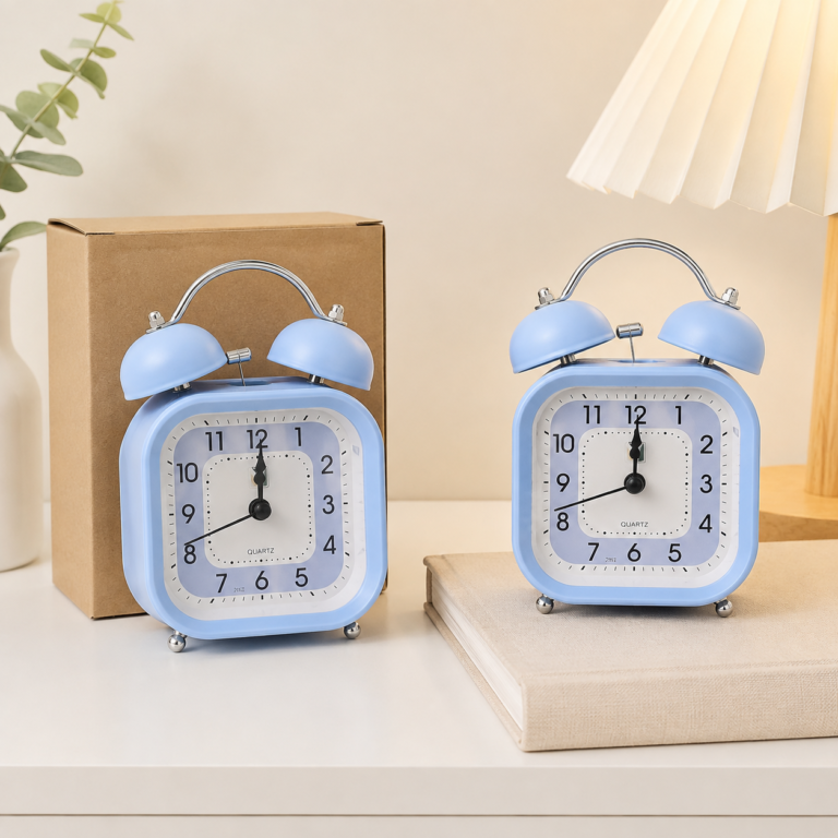 নীল স্কয়ার টুইন-বেল অ্যালার্ম ঘড়ি | Blue Alarm Clock